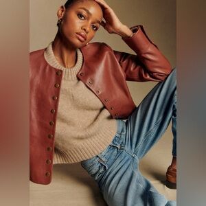 NWOT Sezane Marlys Leather Jacket in Chestnut, Size 36 / 4